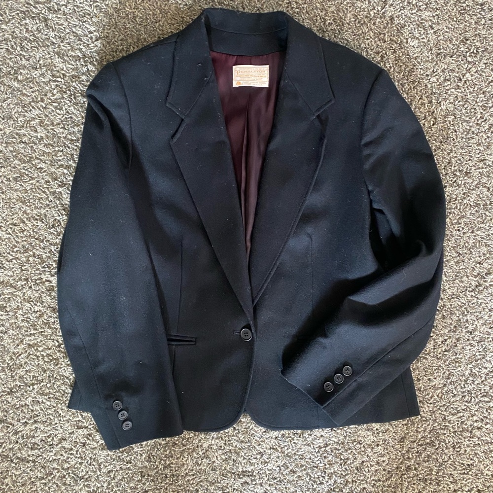 VINTAGE women’s Pendleton black wool blazer size 14 made in USA